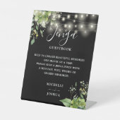 Greenery Lights Black Jenga Wedding Gästebuch Sockelschild (Vorderseite)