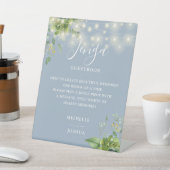 Greenery Lights Dusty Blue Jenga Wedding Gästebuch Sockelschild (In SItu)
