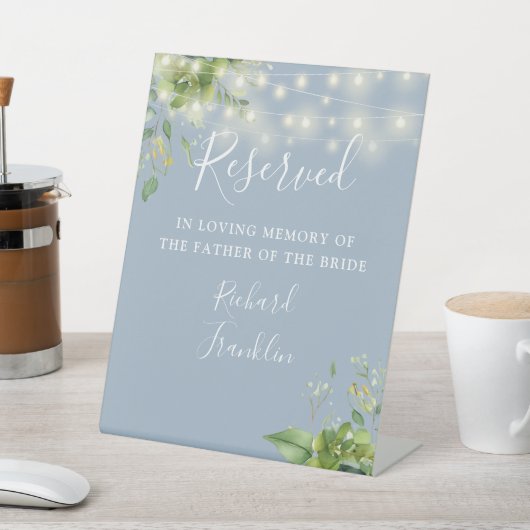 Greenery Lights Dusty Blue Memory Reserviert Hochz Sockelschild (In SItu)