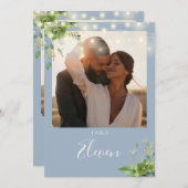 Greenery Lights Foto Dusty Blue Tischnummer (Vorne/Hinten)