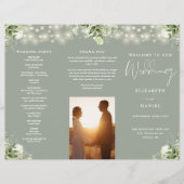Greenery Lights Sage Green Trifold Wedding Program Flyer (Vorne)