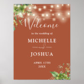 Greenery Lights Terracotta Wedding Willkommenszeic Poster (Vorne)