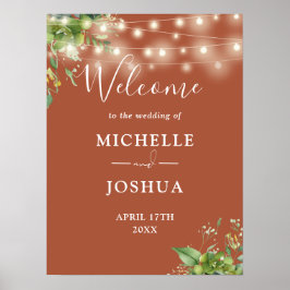 Greenery Lights Terracotta Wedding Willkommenszeic Poster