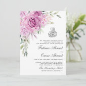 Greenery Lila Floral QR Code Muslim Hochzeit Einladung (Stehend Vorderseite)