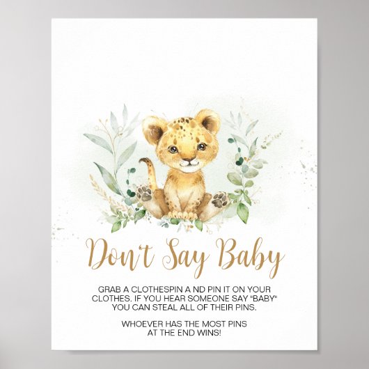 Greenery Lion Baby Dusche Say Baby nicht Poster (Vorne)