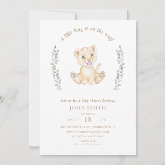 Greenery Lion Safari Animals Baby Shower Einladung (Vorderseite)