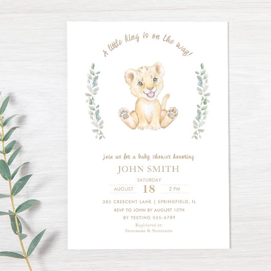 Greenery Lion Safari Animals Baby Shower Einladung
