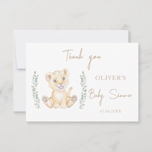Greenery Lion Safari Boy Baby Shower Vielen Dank Dankeskarte (Vorderseite)