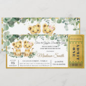 Greenery Lion Twins Boy Girl Baby Shower Ticket Einladung (Vorne/Hinten)