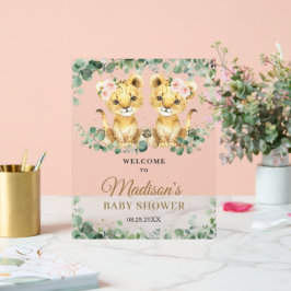 Greenery Lions Twin Girls Baby Shower Welcome Acrylschild