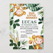 Greenery Little Monkey Boys Geburtstag Einladung (Vorne/Hinten)