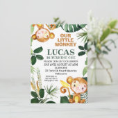 Greenery Little Monkey Boys Geburtstag Einladung (Stehend Vorderseite)