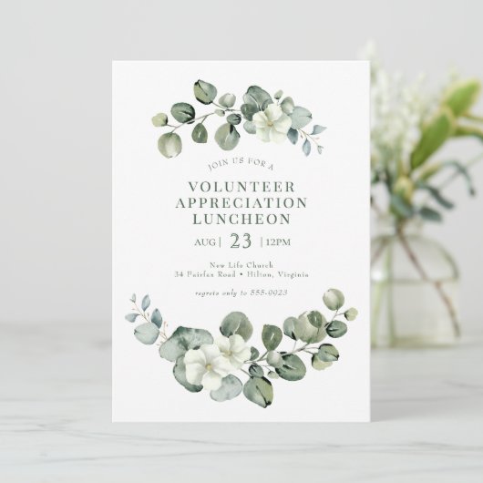 Greenery Luncheon Mitarbeiter Volunteer Wertschätz Einladung (Stehend Vorderseite)