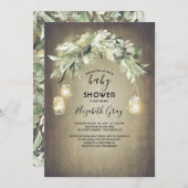 Greenery Mason Jar Lights Rustikale Babydusche Einladung (Vorne/Hinten)