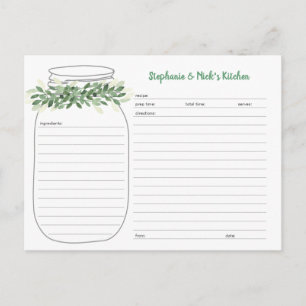 Greenery Mason Jar Recipe Cards Ankündigungspostkarte