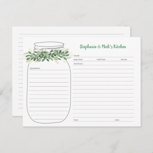 Greenery Mason Jar Recipe Cards Ankündigungspostkarte (Vorne/Hinten)