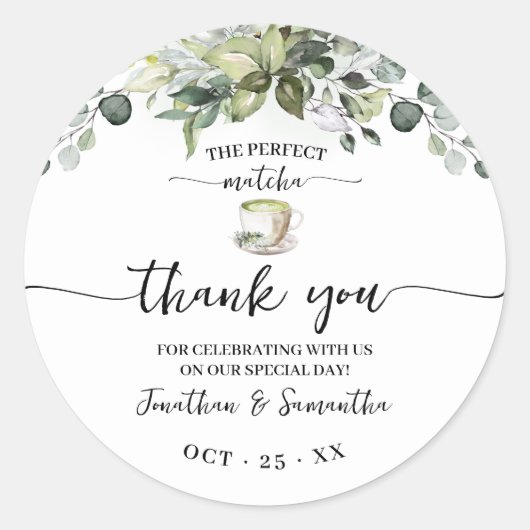 Greenery Matcha Thank You Bridal Shower Favor Runder Aufkleber (Vorderseite)