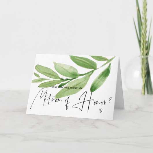 Greenery Matron of Honor Vorschlag Wedding Card Karte (Vorderseite)