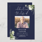 Greenery Memorial Funeral Navy Order Of Service  Programm (Vorne/Hinten)