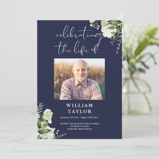 Greenery Memorial Funeral Navy Order Of Service  Programm (Stehend Vorderseite)