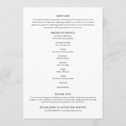 Greenery Memorial Funeral Order Of Service  Programm (Rückseite)