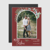 Greenery Merry Christmas Arch Foto Burgundy Magnetkarte (Vorne/Hinten)