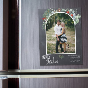 Greenery Merry Christmas Arch Foto Chalkboard Magnetkarte