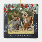 Greenery Merry Christmas Foto Chalkboard Keramikornament (Rückseite)