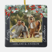 Greenery Merry Christmas Foto Chalkboard Keramikornament (Vorderseite)