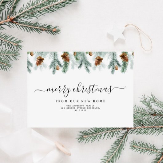  Greenery merry christmas moving announcement Feiertagskarte