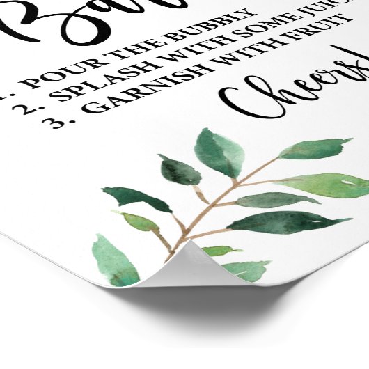 Greenery Mimosa Bar Wedding oder Party Sign Poster (Ecke)