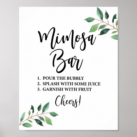 Greenery Mimosa Bar Wedding oder Party Sign Poster (Vorne)