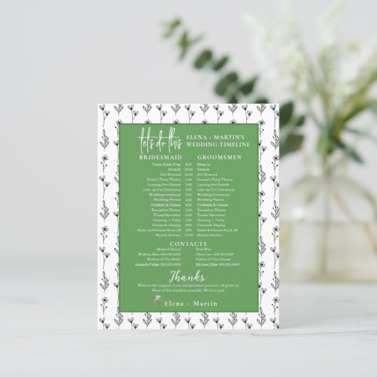Greenery Minimal Bridal Hochzeitstag Timeline (Stehend Vorderseite)