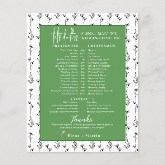 Greenery Minimal Bridal Hochzeitstag Timeline (Rückseite)