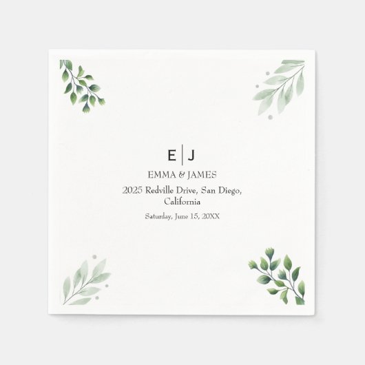 Greenery Minimal Chic Wedding Napkins Serviette (Vorderseite)