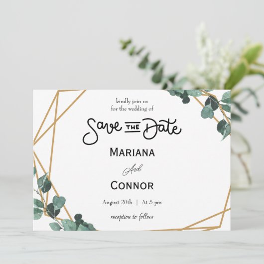 Greenery Minimal Save The Date Invitation Einladung (Stehend Vorderseite)