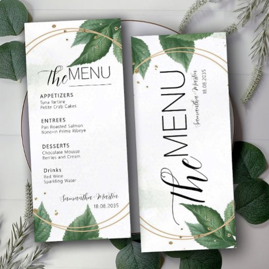 Greenery Minimal Script Wedding Menu Menükarte