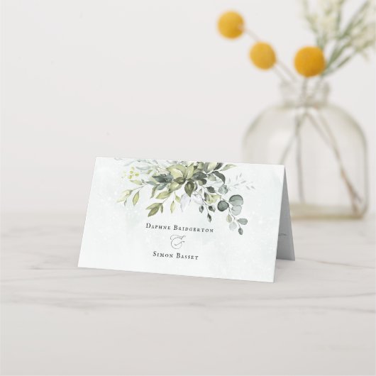 Greenery Minimalistisch Boho Wedding Folded Platzk Platzkarte (Rückseite)
