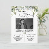 Greenery Minimalistisch Script Foto Beerdigung Mem Einladung (Stehend Vorderseite)