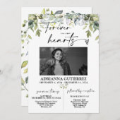 Greenery Minimalistisch Script Foto Beerdigung Mem Einladung (Vorne/Hinten)