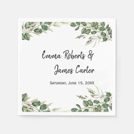 Greenery Minimalistisch Script Wedding Napkins Serviette (Vorderseite)