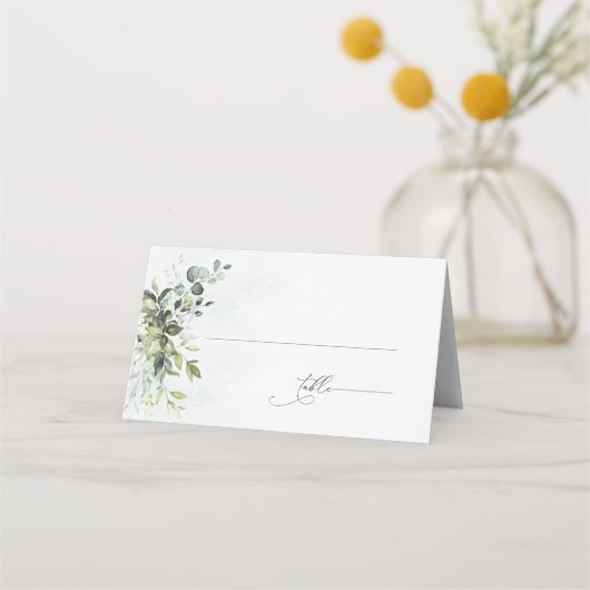 Greenery Minimalistisch Script Wedding Platzkarte (Vorderseite)