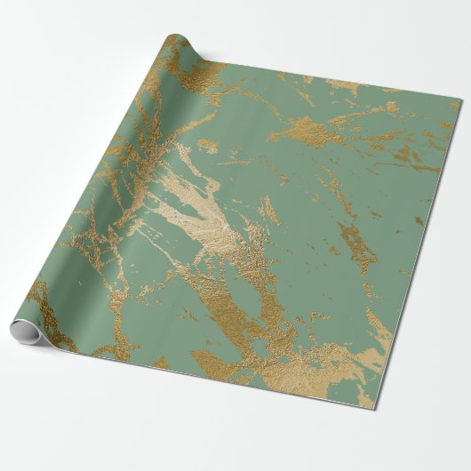 Greenery Mint Sage Gold Marmor Shiny Glam Geschenkpapier (Ungerollt)