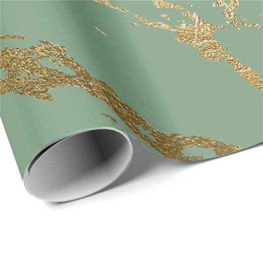 Greenery Mint Sage Gold Marmor Shiny Glam Geschenkpapier (Rolleneckpunkt)