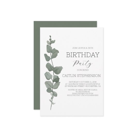 Greenery Modern 35. Geburtstagsparty Einladung (Vorderseite/Rückseite Beispiel)