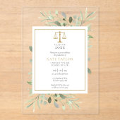 Greenery Modern Gold Law School Abschluss Acryleinladungen (Vorderseite)