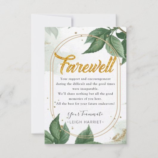 Greenery Modern Goodbye Mitarbeiter Abschiedskarte Dankeskarte (Vorderseite)
