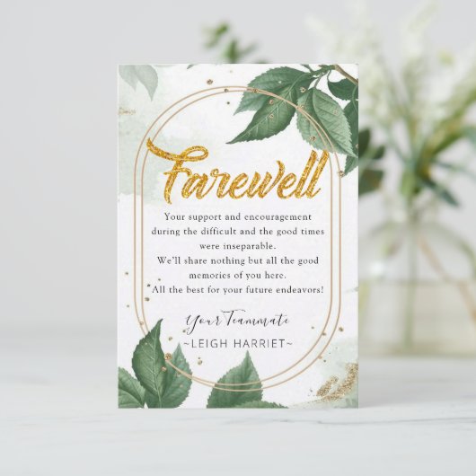Greenery Modern Goodbye Mitarbeiter Abschiedskarte Dankeskarte (Stehend Vorderseite)