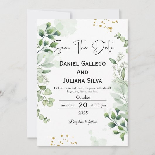 Greenery Modern Save The Date Invitation Einladung (Vorderseite)