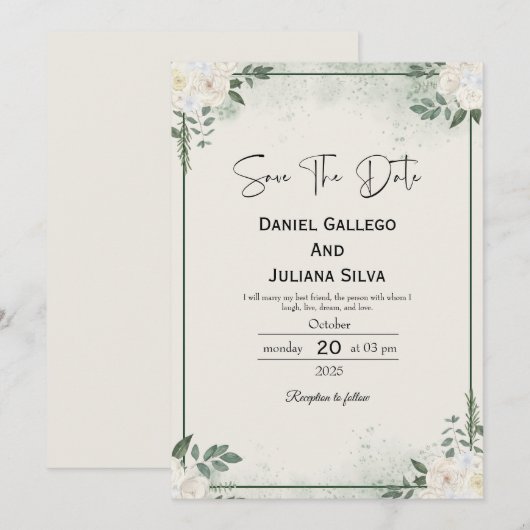 Greenery Modern Save The Date Invitation Einladung (Vorne/Hinten)